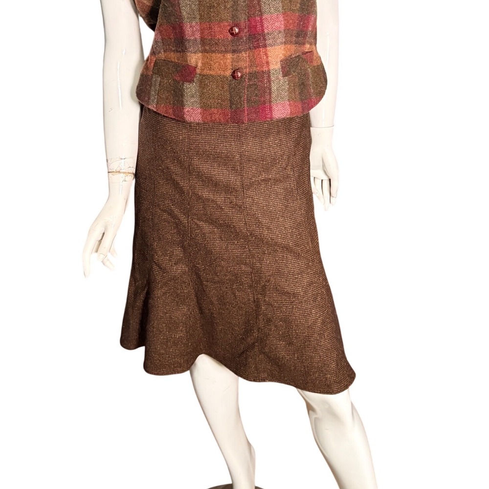 Etro Brown Wool Silk Houndstooth Trumpet Skirt Made in Italy 40 Medium preppy
